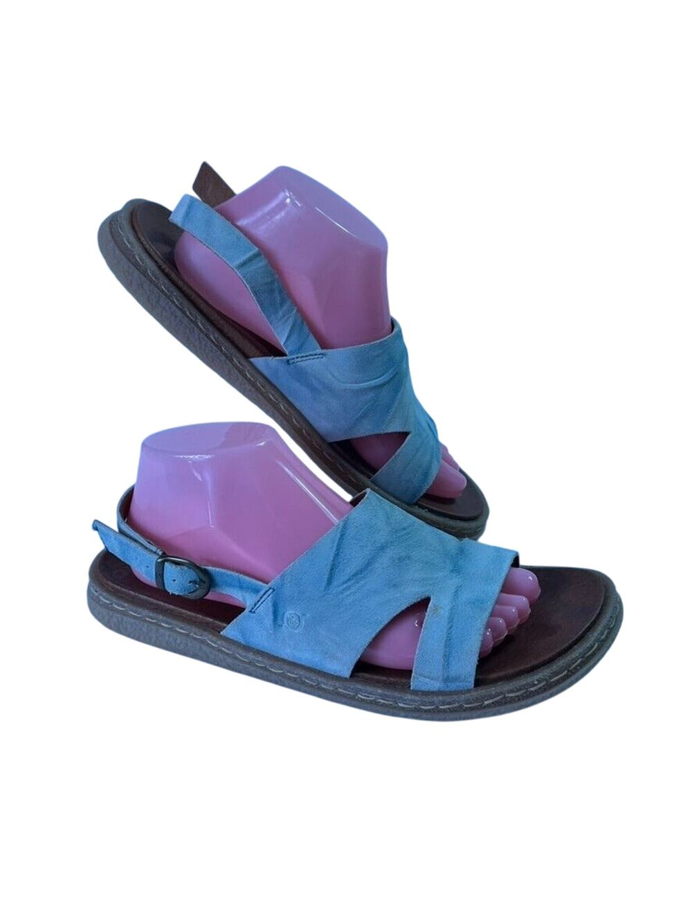 Born Sandals Womens 10 Carah Blue Green Suede Slingback Sundance Catalog